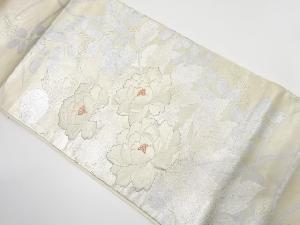 アンティーク　銀彩　牡丹に萩模様　刺繍　袋帯（材料）